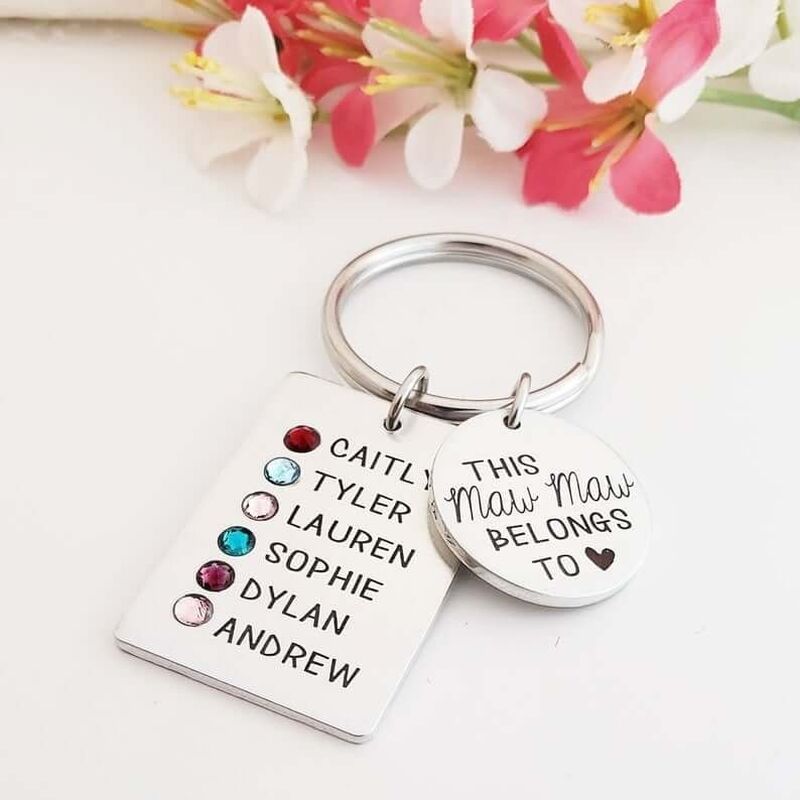 Unique Engraved Keychain With Birthstone