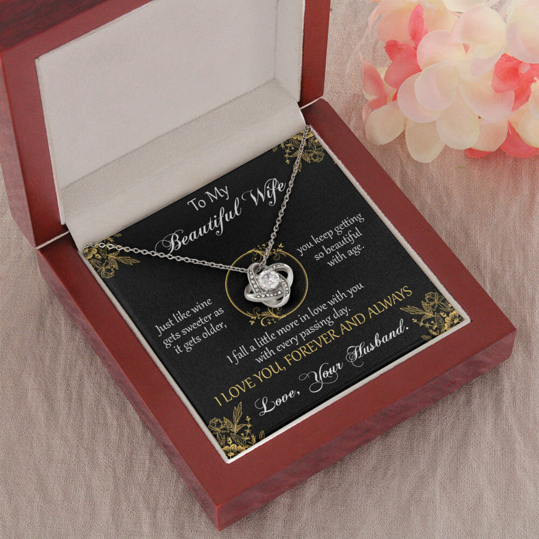 To My Beautiful Wife Love Knot Necklace Gift Set for Her "I Love You Always And Forever"