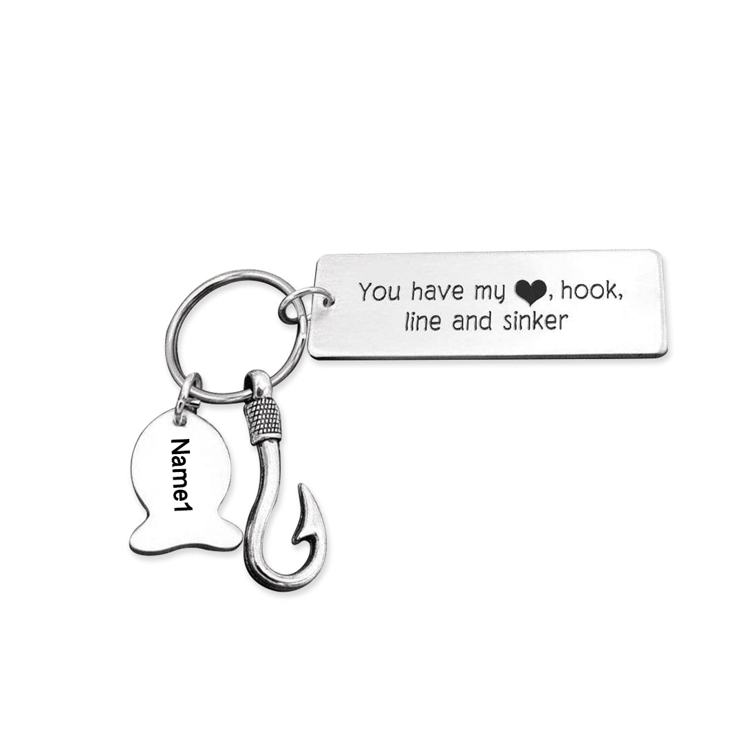 To My Man Fishing Hook Keychain Engraved 1 Name "You Have My Heart Hook Line And Sinker"