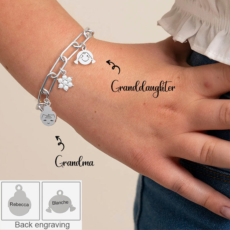 Little Snowflakes Personalized Customized Name Bracelet, Perfect Suitable Gifts for Grandmother or Granddaughter