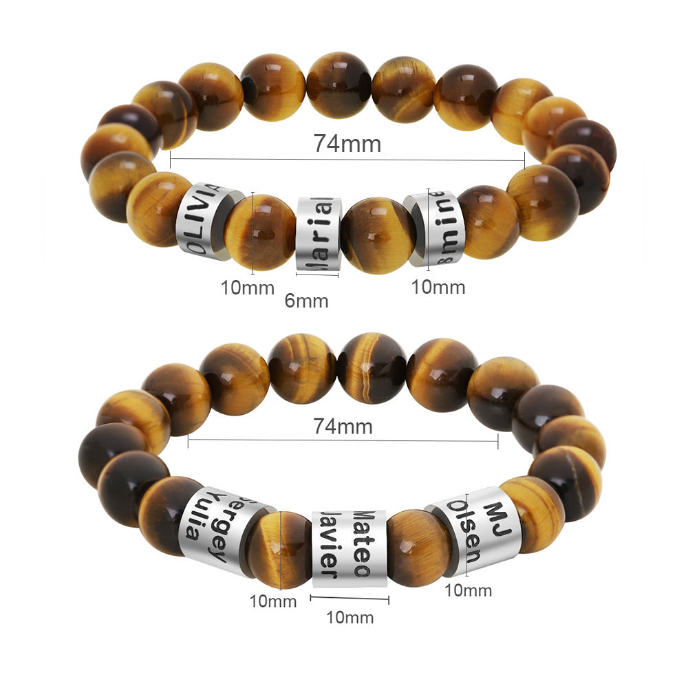 Custom Names Men Bracelet With Engraved Beads For Family