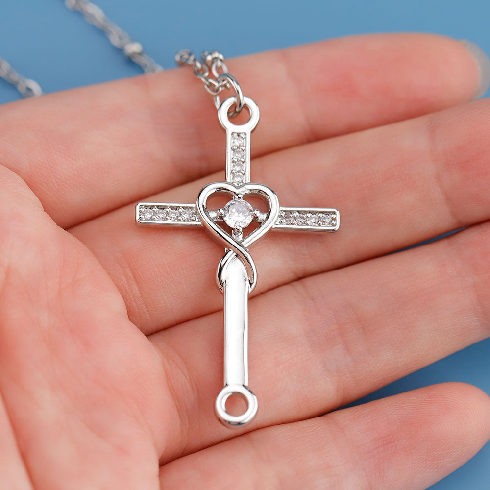 Love Crystal Heart Cross Necklace