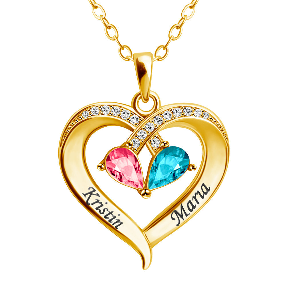 Christmas Gift Forever Love Birthstone & Diamond Heart Necklace