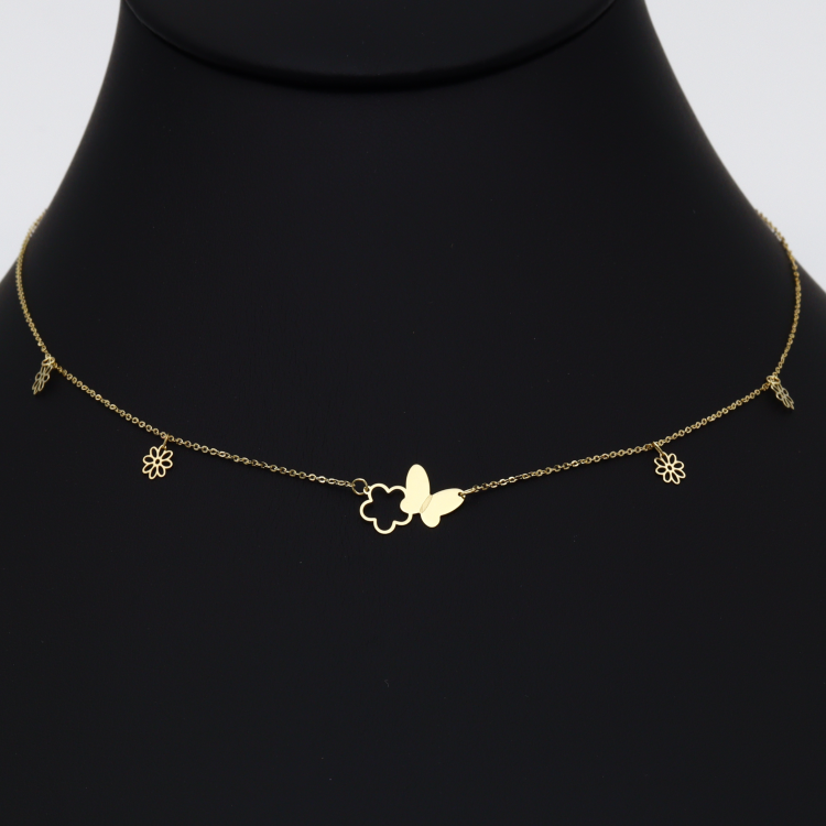 Gold Butterfly Necklace With Flower Chain Choker Butterfly Jewelry