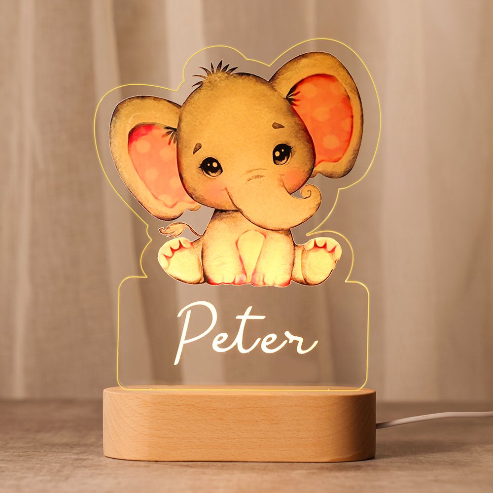 Personalized Elephant Night Light Custom Name LED Lamp for Kids