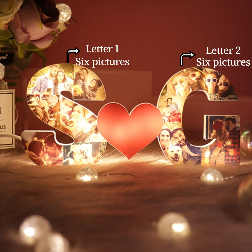 Personalized 2 Letters Plaque Heart Night Light Custom PhotoCouple LED Lamp romantic Valentines's Gift