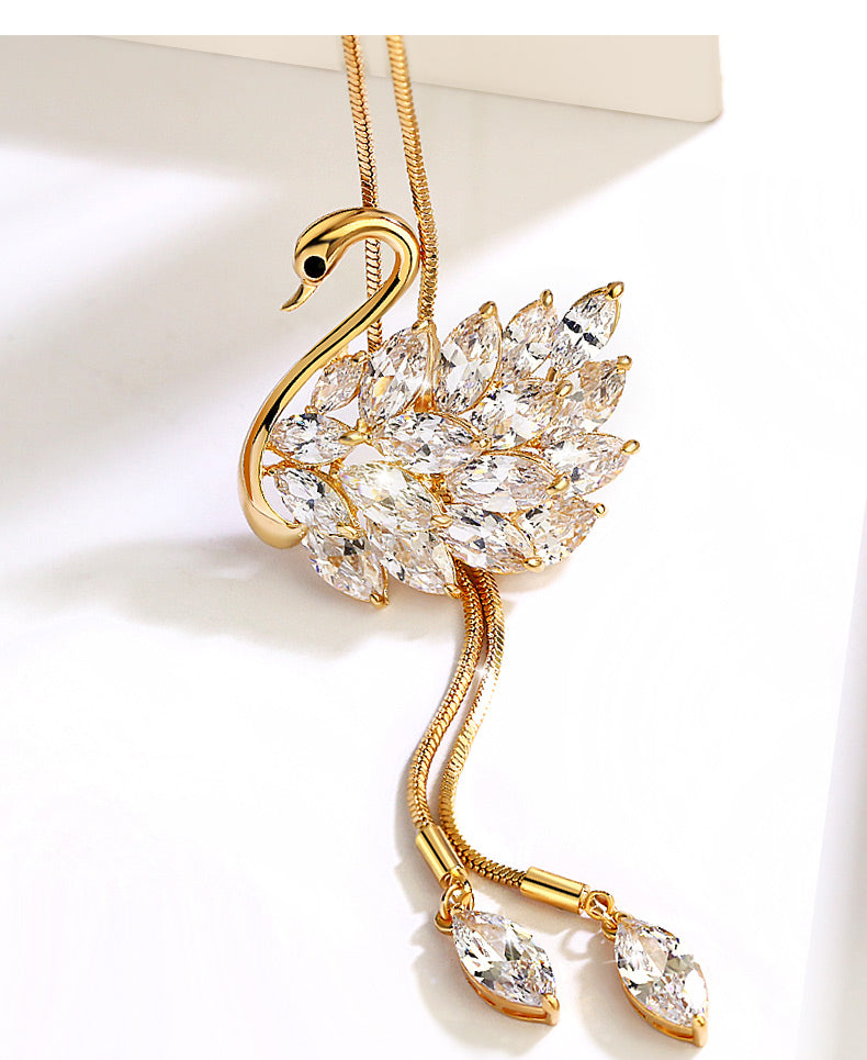 Swan Necklace Gold Swan Crystal Pendant Necklace